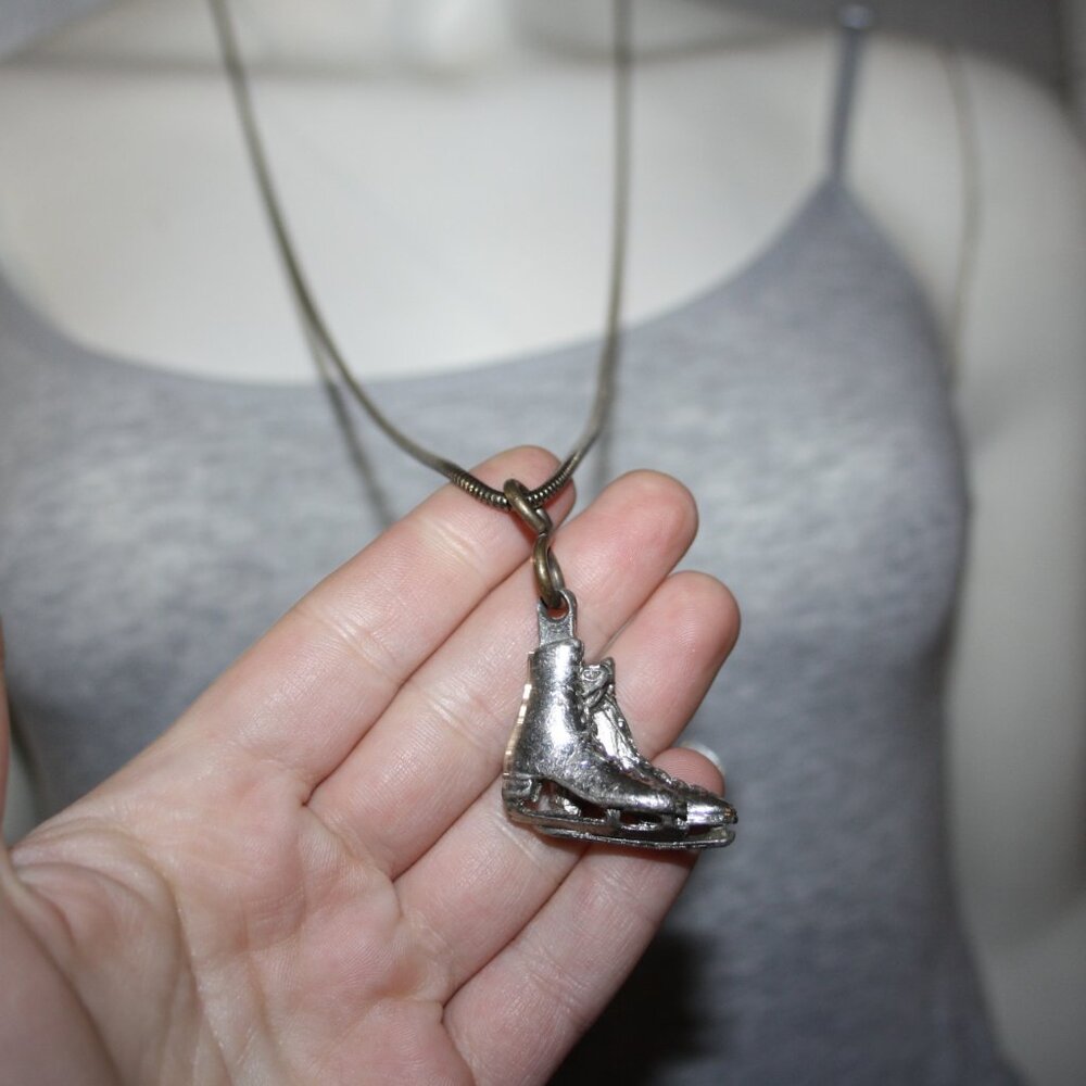 ⛸️ Long Silver Necklace with Ice Skates Charm · 36”